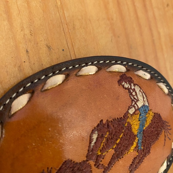 Tony Lama hand stitched leather rodeo calf roper belt buckle. - Picture 5 of 10